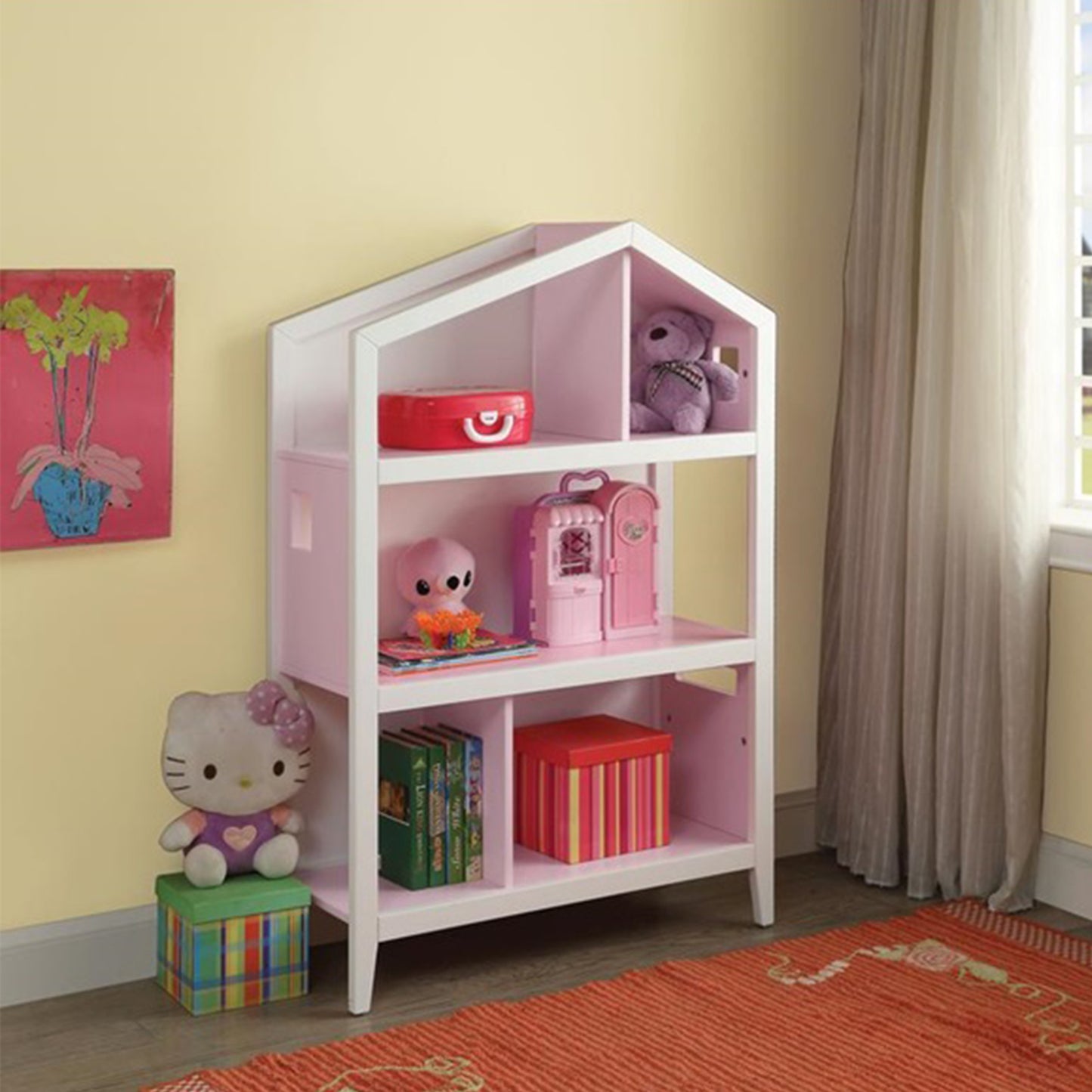 White Pink Wood Bookcase By Homeroots - 347521 | Bookcases | Modishstore - 4