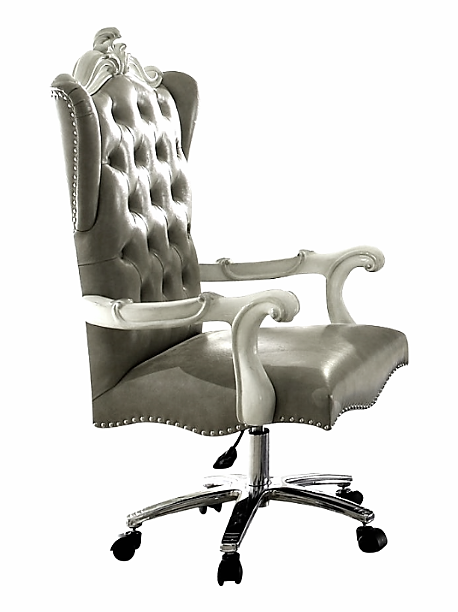 Silver Fau Leather Upholstery Finish Antique Platinum Eecutive Chair with Swivel and Lift By Homeroots | Office Chairs | Modishstore