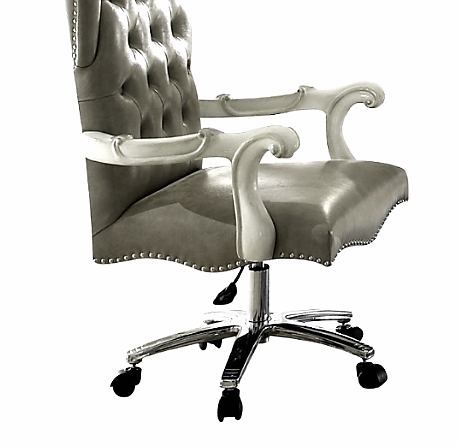 Silver Fau Leather Upholstery Finish Antique Platinum Eecutive Chair with Swivel and Lift By Homeroots | Office Chairs | Modishstore - 3