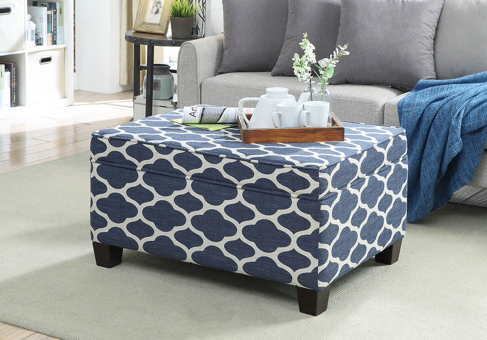Fabric Pattern Upholstery Wood Leg Bench wStorage By Homeroots | Benches | Modishstore - 2