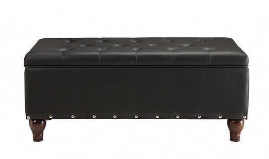 Black PU Upholstery Wood Leg Bench wStorage By Homeroots | Benches | Modishstore