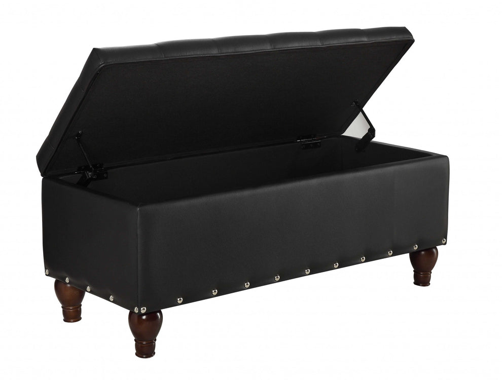Black PU Upholstery Wood Leg Bench wStorage By Homeroots | Benches | Modishstore - 3