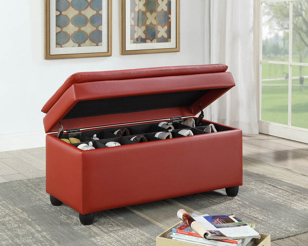 Wine PU Upholstery Bench wStorage By Homeroots | Benches | Modishstore - 3