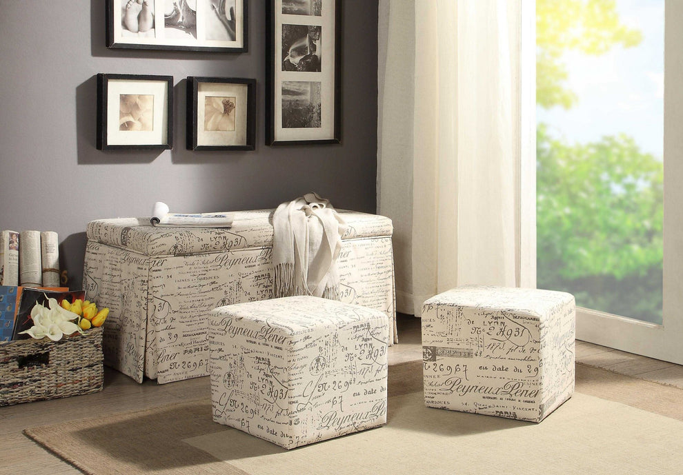 Pattern Fabric Upholstery 3Pc Pk Bench & Ottomans By Homeroots | Benches | Modishstore - 2