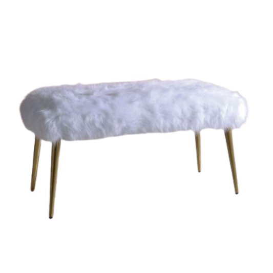 White FauFur Gold Metal Upholstered Seat Bench By Homeroots | Benches | Modishstore