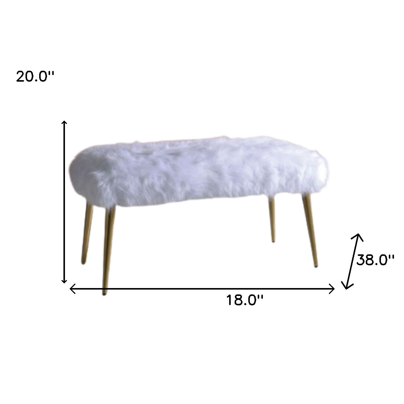 White FauFur Gold Metal Upholstered Seat Bench By Homeroots | Benches | Modishstore - 7