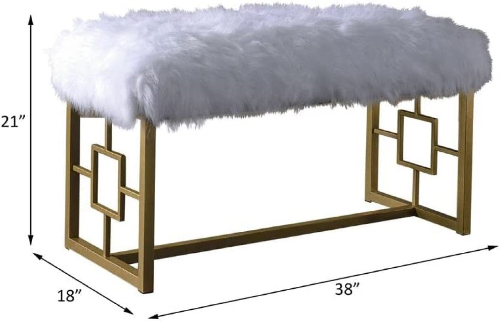 White FauFur Gold Metal Upholstered Bench By Homeroots | Benches | Modishstore - 2