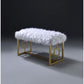White FauFur Gold Metal Upholstered Bench By Homeroots | Benches | Modishstore - 3
