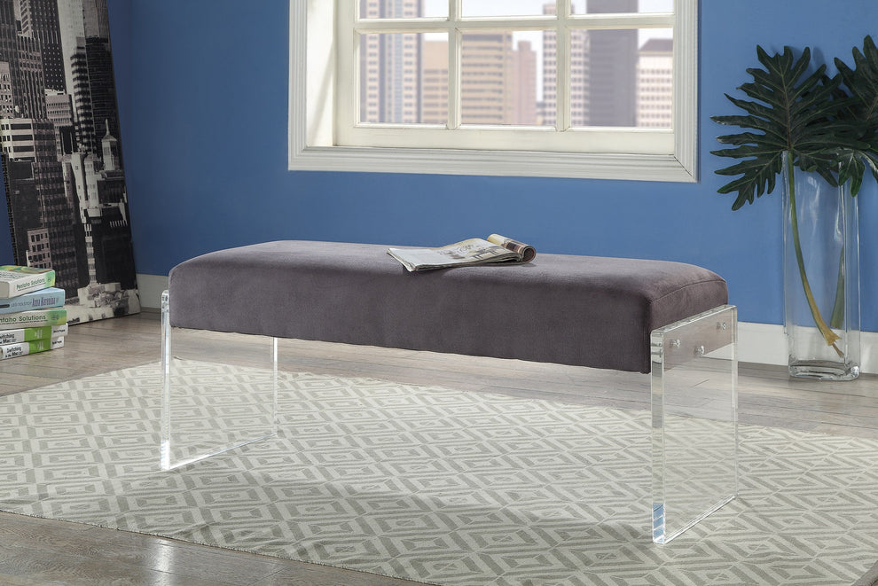 Charcoal Clear Acrylic Upholstery Bench By Homeroots | Benches | Modishstore - 2