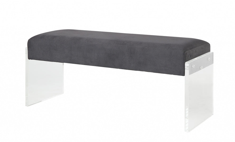 Charcoal Clear Acrylic Upholstery Bench By Homeroots | Benches | Modishstore - 3