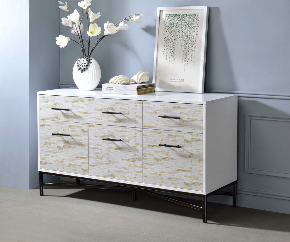 White Weathered Wood Pattern Metal Console Table By Homeroots | Console Tables | Modishstore - 2