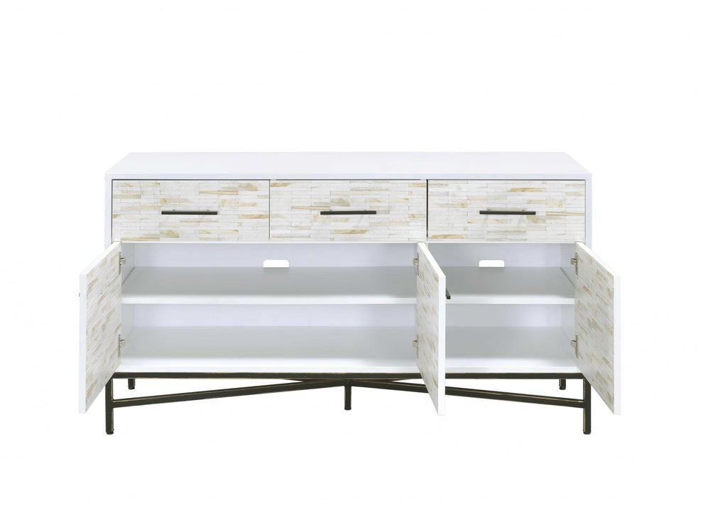 White Weathered Wood Pattern Metal Console Table By Homeroots | Console Tables | Modishstore - 3