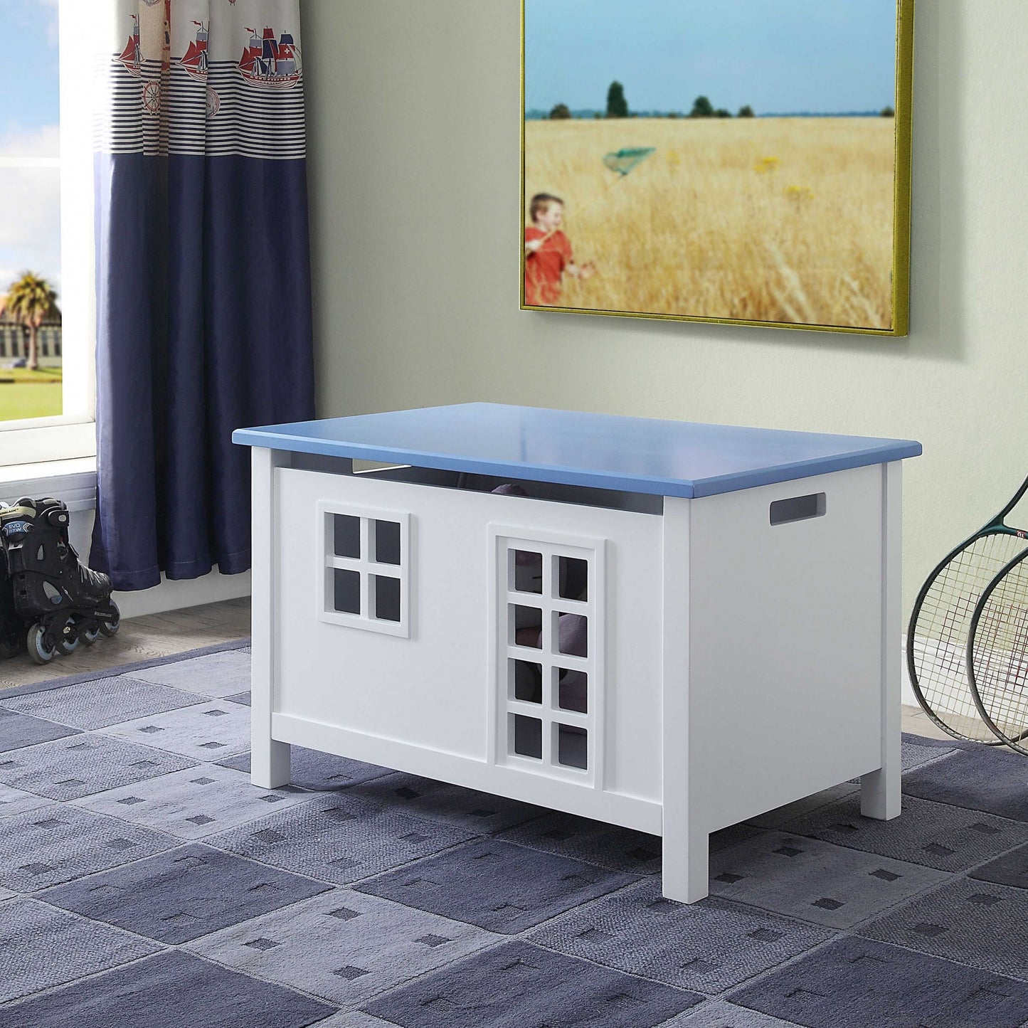 White Blue Wood Youth Chest By Homeroots | Drawers | Modishstore