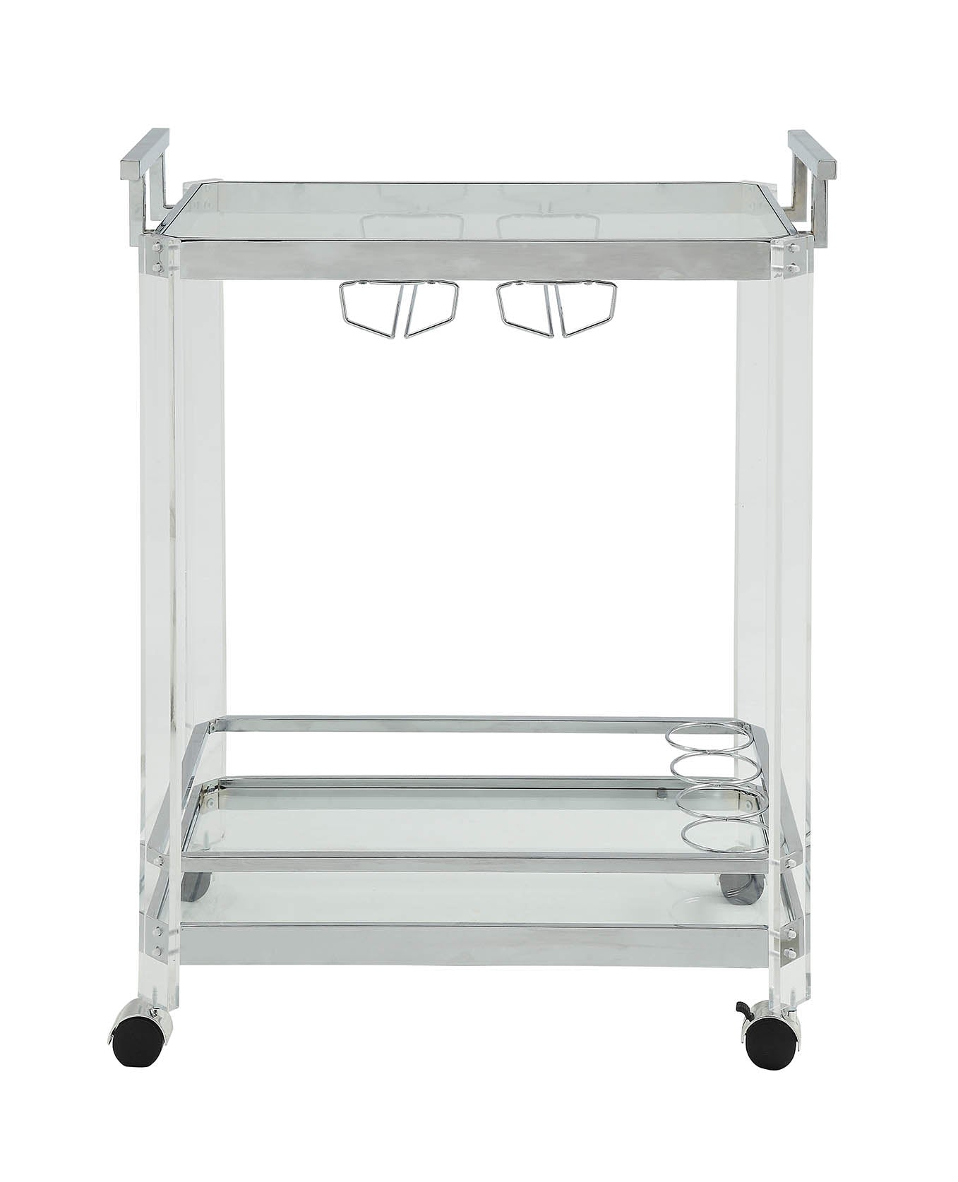 Chrome Clear Glass Metal Acrylic Serving Cart By Homeroots | Bar Carts | Modishstore