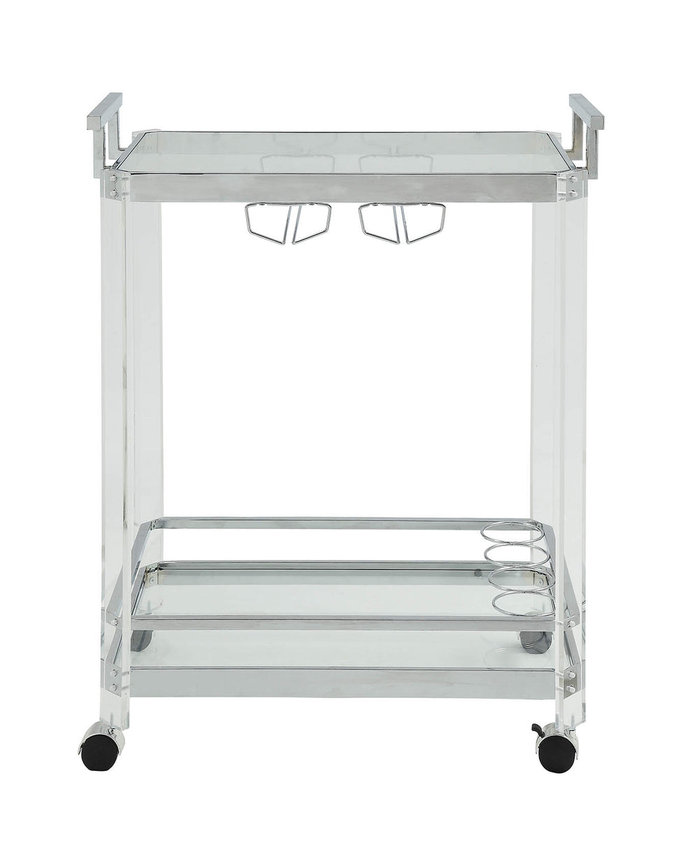 Chrome Clear Glass Metal Acrylic Serving Cart By Homeroots | Bar Carts | Modishstore - 2