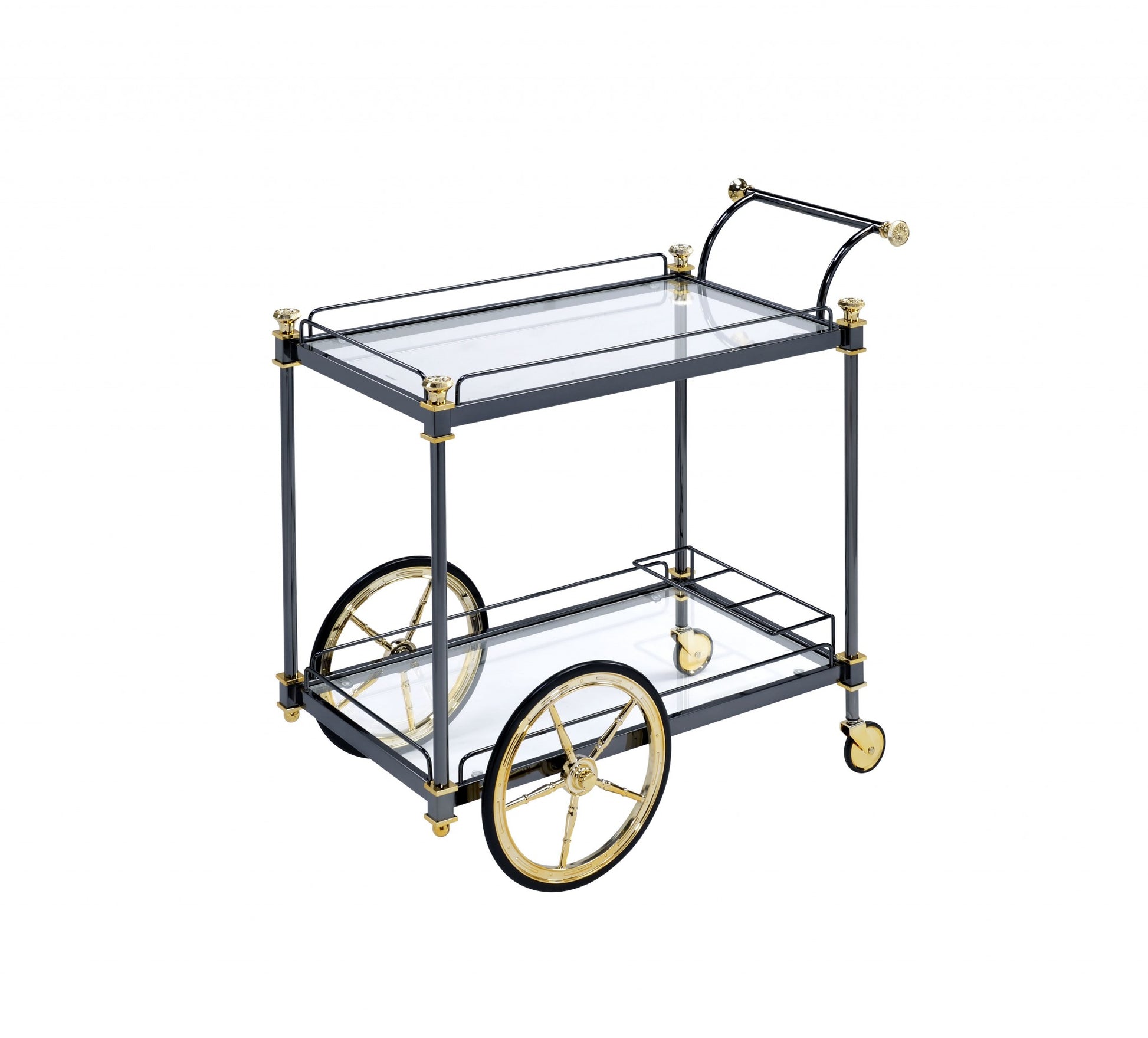 Black Gold Clear Glass Metal Casters Serving Cart By Homeroots | Bar Carts | Modishstore