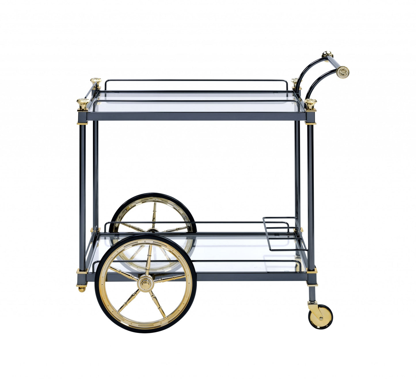 Black Gold Clear Glass Metal Casters Serving Cart By Homeroots | Bar Carts | Modishstore - 3