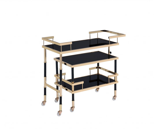 Gold Black Smoky Glass Metal Casters Serving Cart By Homeroots | Bar Carts | Modishstore
