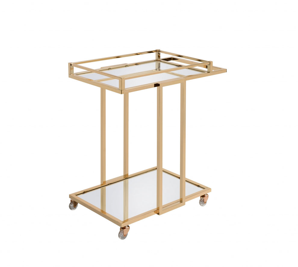 Gold Metal Mirror Casters Serving Cart By Homeroots | Bar Carts | Modishstore - 2