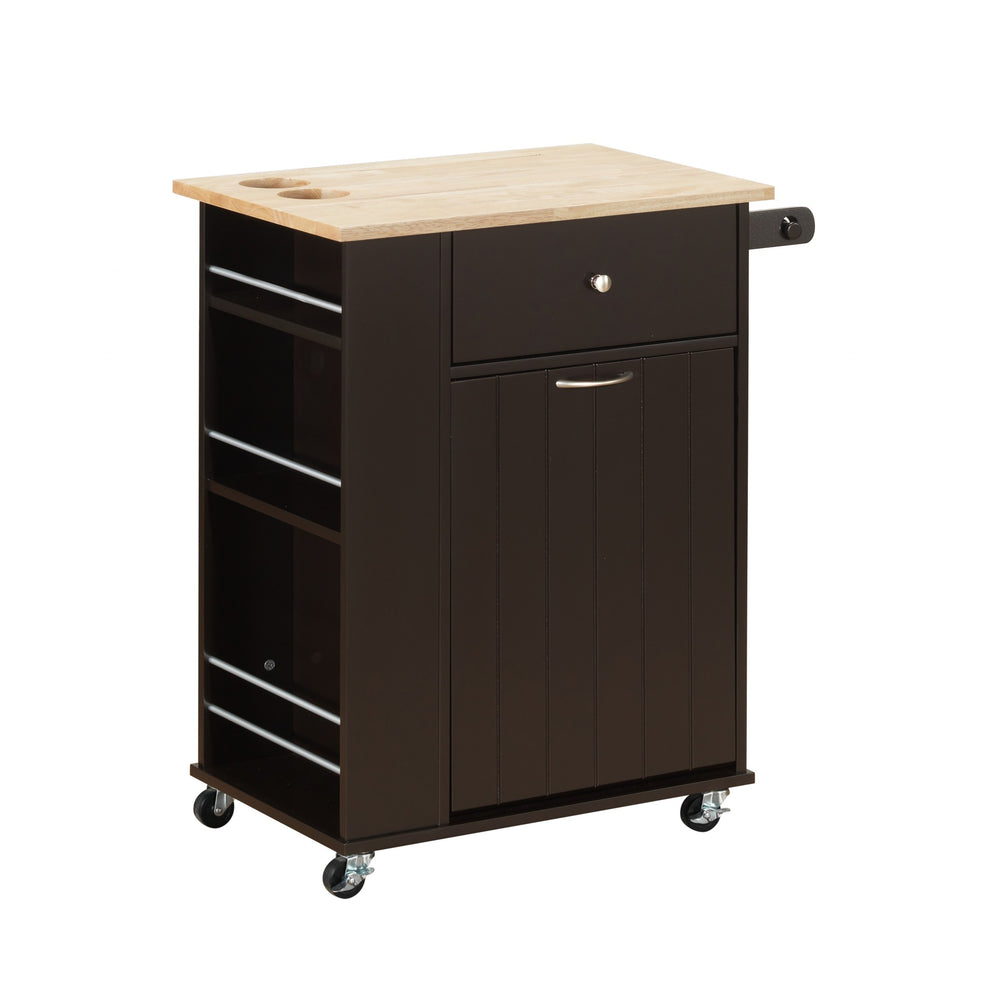 Natural Wenge Wood Casters Kitchen Cart By Homeroots | Bar Carts | Modishstore - 2