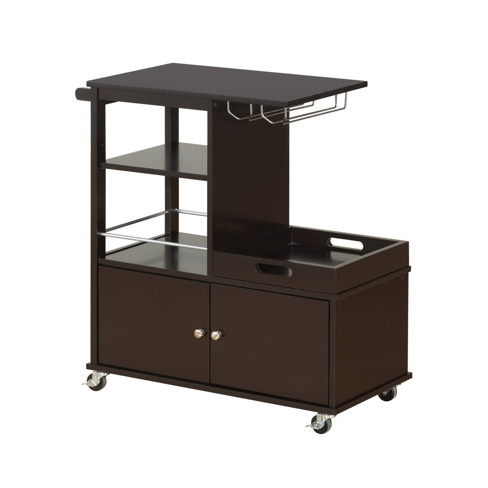 Wenge Wood Casters Kitchen Cart By Homeroots | Bar Carts | Modishstore - 2