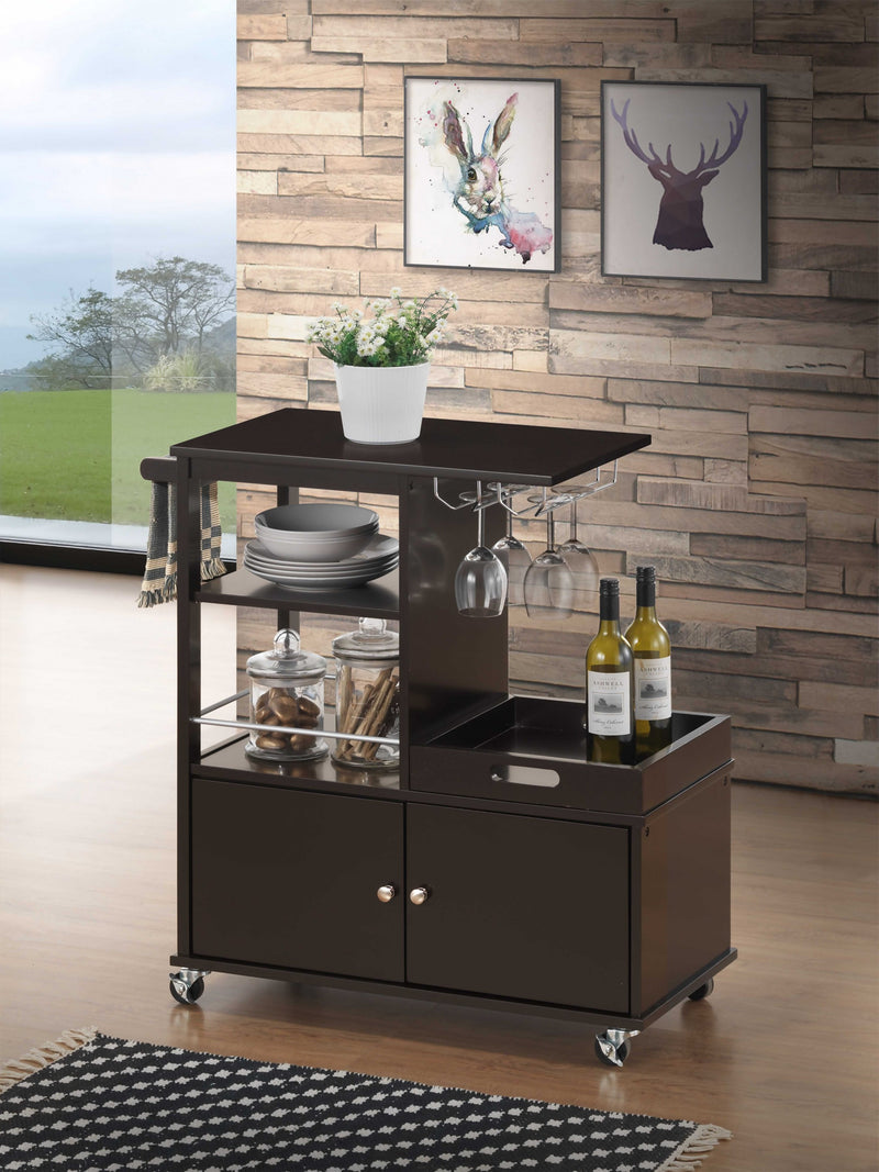 Wenge Wood Casters Kitchen Cart By Homeroots | Bar Carts | Modishstore - 2