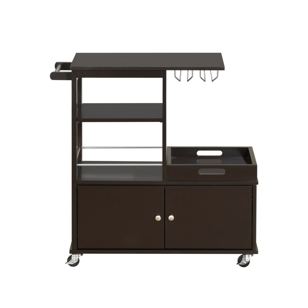 Wenge Wood Casters Kitchen Cart By Homeroots | Bar Carts | Modishstore - 3