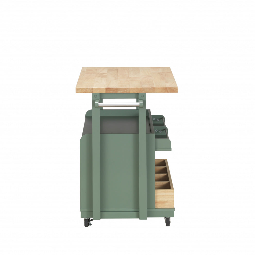 Natural Green Wood Casters Kitchen Cart By Homeroots | Bar Carts | Modishstore - 3