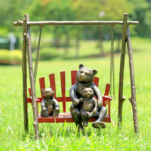 Bear and Cubs on Porch Swing Garden Sculpture By SPI Home | Animals & Pets | Modishstore