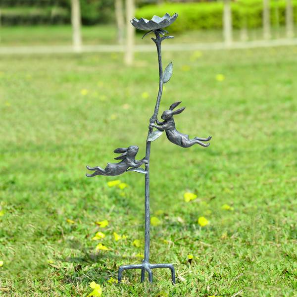Rowdy Rabbit Pair and Flower Birdfeeder With Stake By SPI Home | Outdoor Decor | Modishstore-2