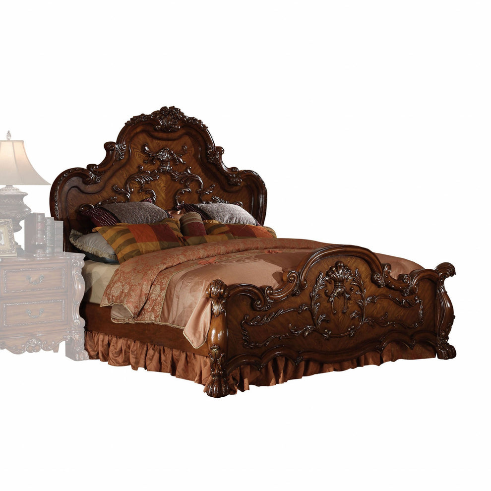 Cherry Oak Wood Poly Resin California King Bed By Homeroots - 348165 | Beds | Modishstore - 2