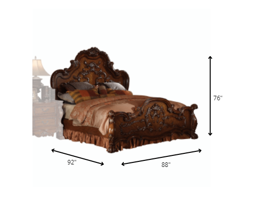 Cherry Oak Wood Poly Resin Eastern King Bed By Homeroots - 348166 | Beds | Modishstore - 3