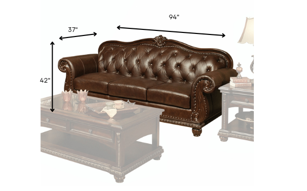 Espresso Top Grain Leather Match Upholstery Wood Sofa By Homeroots | Sofa Set | Modishstore - 3