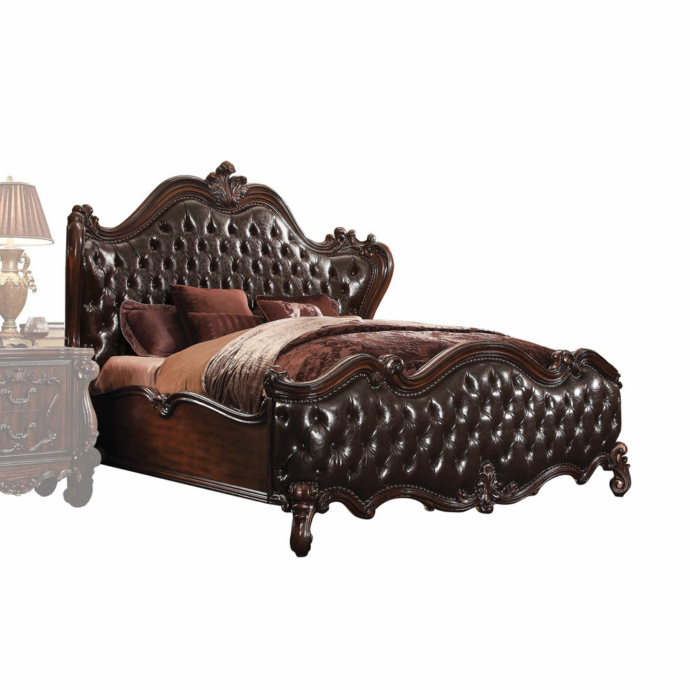 2-Tone Dark Brown PU Cherry Oak Wood Poly Resin Upholstery California King Bed By Homeroots | Beds | Modishstore - 2