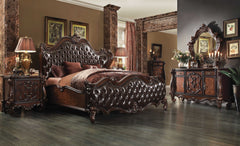 2-Tone Dark Brown PU Cherry Oak Wood Poly Resin Upholstery California King Bed By Homeroots