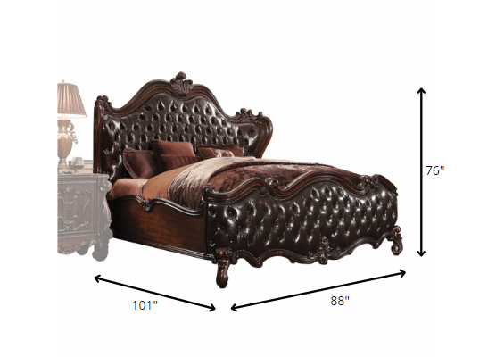 2-Tone Dark Brown PU Cherry Oak Wood Poly Resin Upholstery California King Bed By Homeroots | Beds | Modishstore - 3