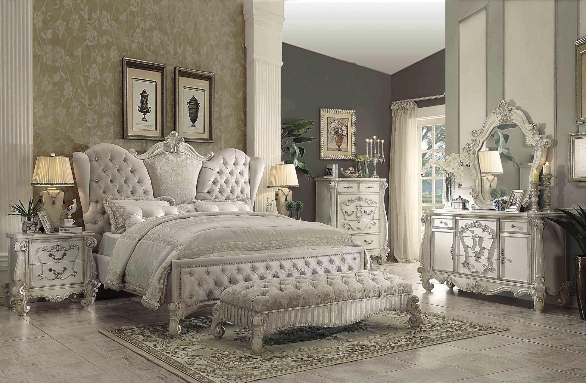 Ivory Velvet Bone White Upholstery Poly Resin California King Bed By Homeroots | Beds | Modishstore - 2