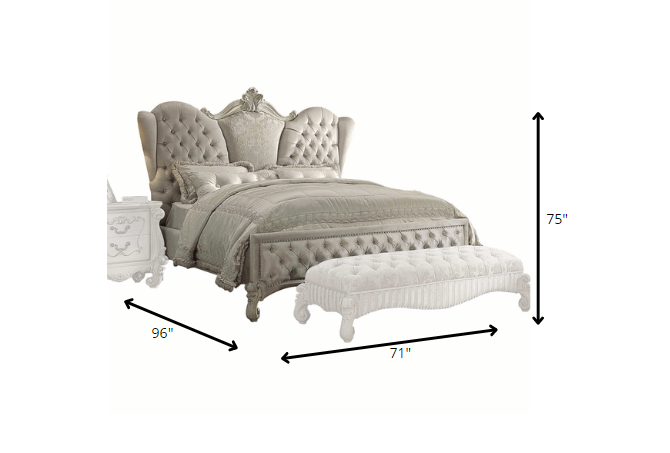 Ivory Velvet Bone White Upholstery Poly Resin Eastern King Bed By Homeroots | Beds | Modishstore - 3