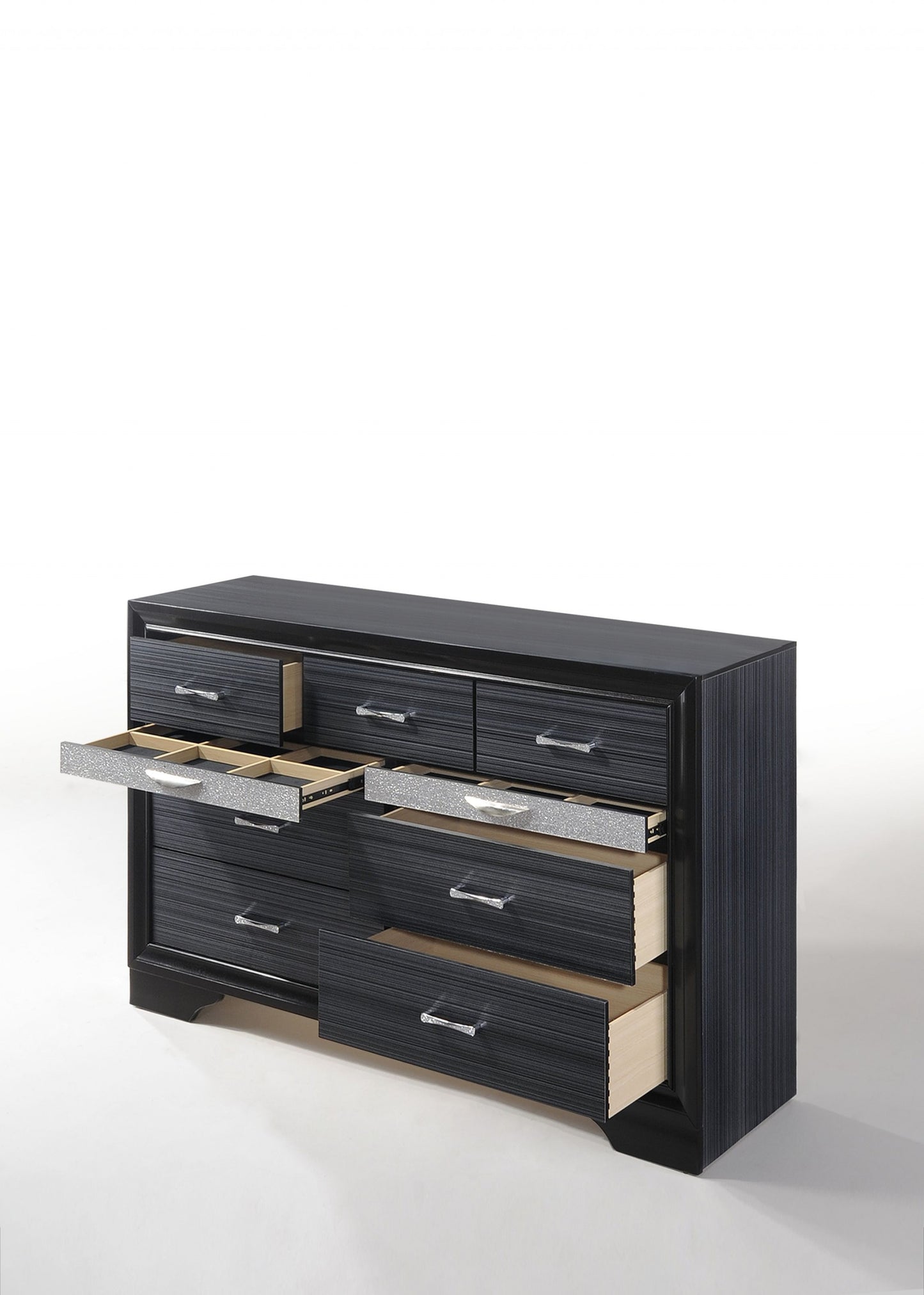 39' Contemporary Black Wood Finish Dresser With 9 Drawers By Homeroots | Dressers | Modishstore - 2
