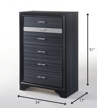 Sleek 51' Black 6 Drawer Chest Dresser By Homeroots | Dressers | Modishstore - 3