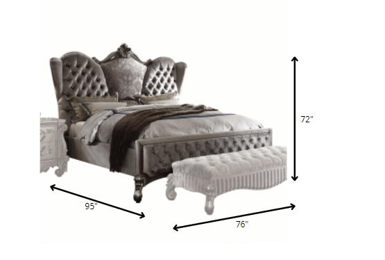 Velvet Antique Platinum Upholstery Poly Resin Queen Bed By Homeroots | Beds | Modishstore - 3