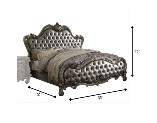 Silver Pu Antique Platinum Upholstery Poly Resin California King Bed By Homeroots | Beds | Modishstore - 3