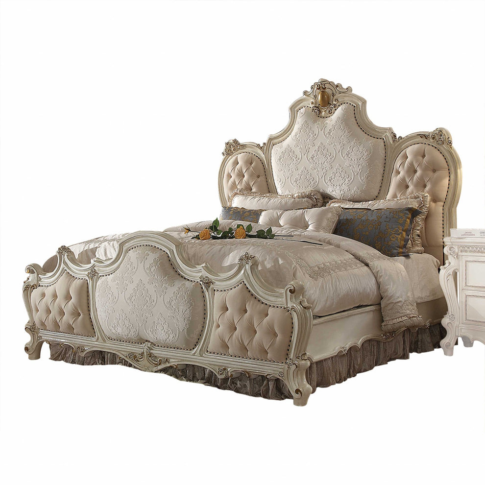 Fabric Antique Pearl Wood Poly Resin Upholstery Eastern King Bed By Homeroots | Beds | Modishstore - 2