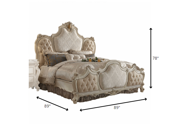 Fabric Antique Pearl Wood Poly Resin Upholstery Eastern King Bed By Homeroots | Beds | Modishstore - 3