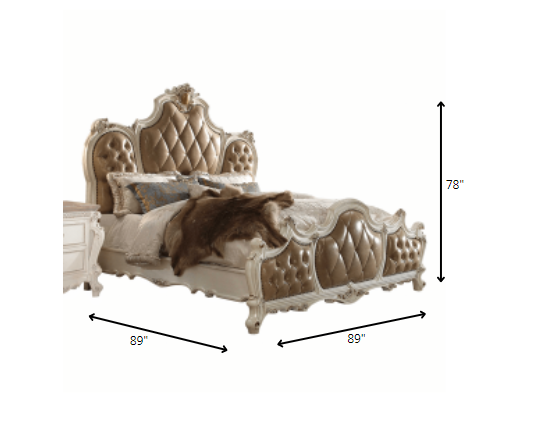 Pu Antique Pearl Wood Poly Resin Upholstery Eastern King Bed By Homeroots | Beds | Modishstore - 3