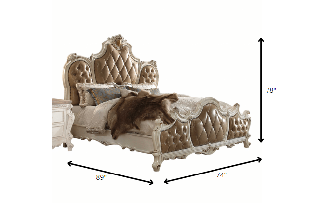 Pu Antique Pearl Wood Poly Resin Upholstery Queen Bed By Homeroots | Beds | Modishstore - 3