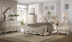 Beige Linen Antique White Wood Upholstery California King Bed By Homeroots