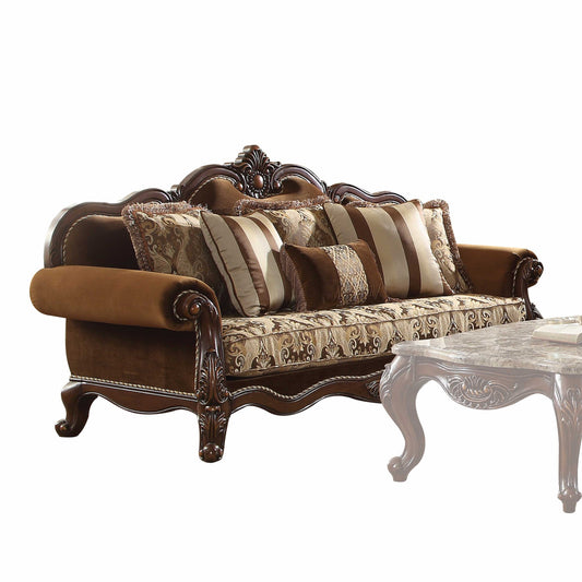 Fabric Cherry Oak Upholstery Wood LegTrim Sofa w Pillows By Homeroots | Sofas | Modishstore