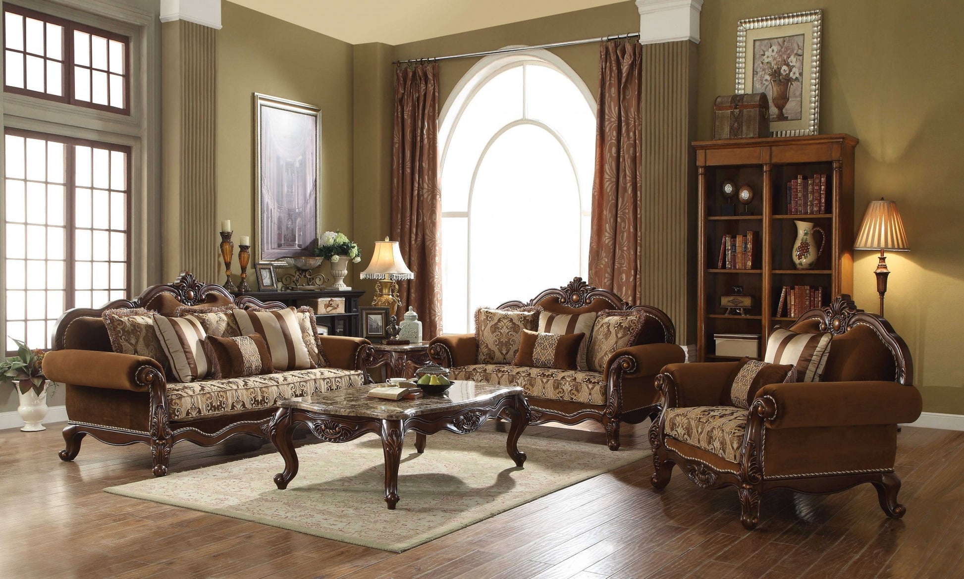 Fabric Cherry Oak Upholstery Wood LegTrim Sofa w Pillows By Homeroots | Sofas | Modishstore - 2