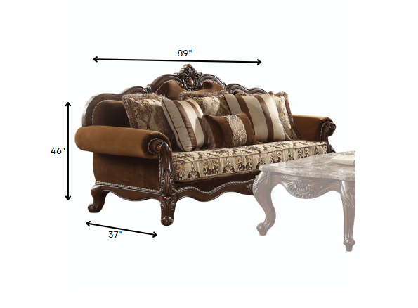 Fabric Cherry Oak Upholstery Wood LegTrim Sofa w Pillows By Homeroots | Sofas | Modishstore - 3